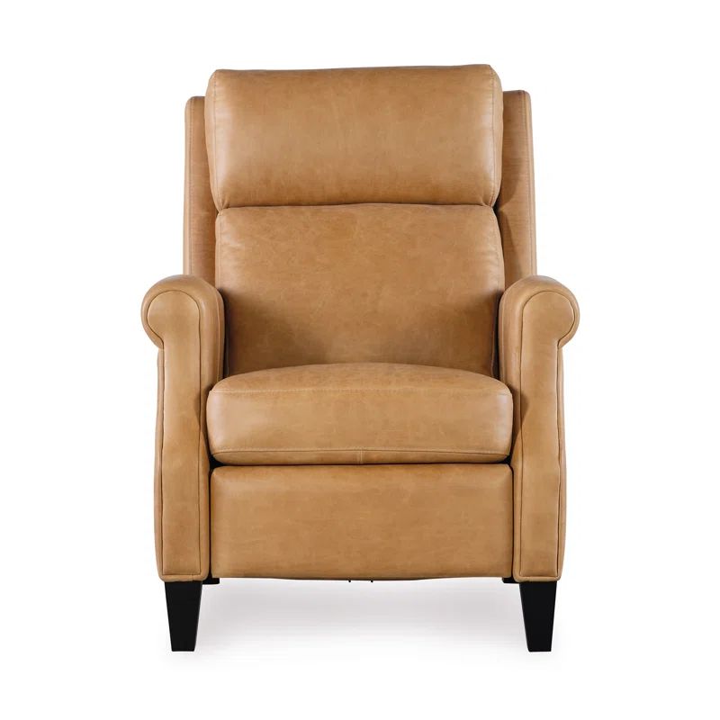 Handcrafted Dark Brown Leather Recliner with Wood Legs