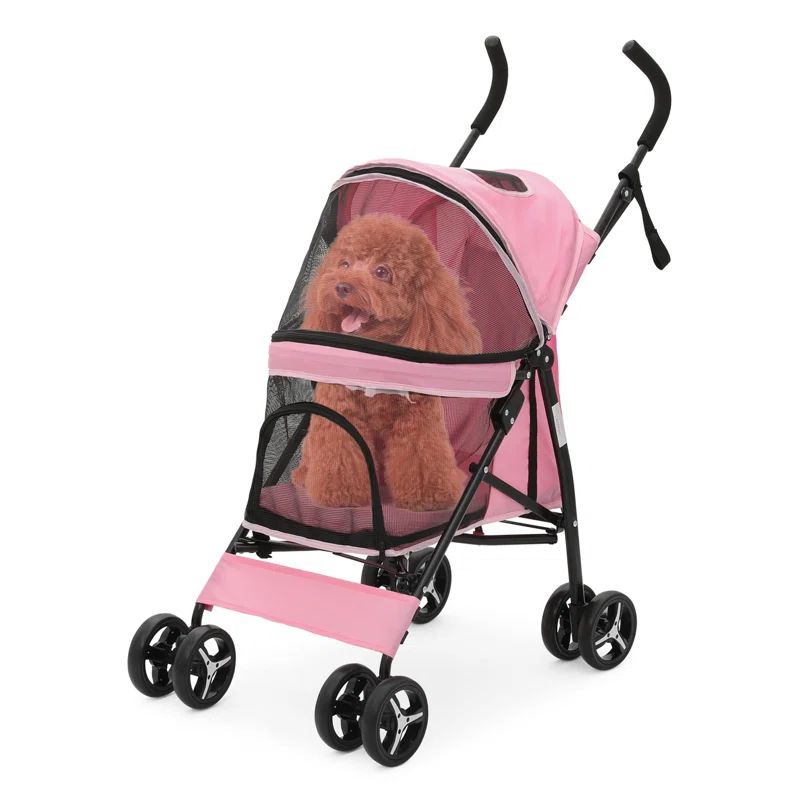 Pink Foldable Lightweight Pet Stroller for Dogs and Cats