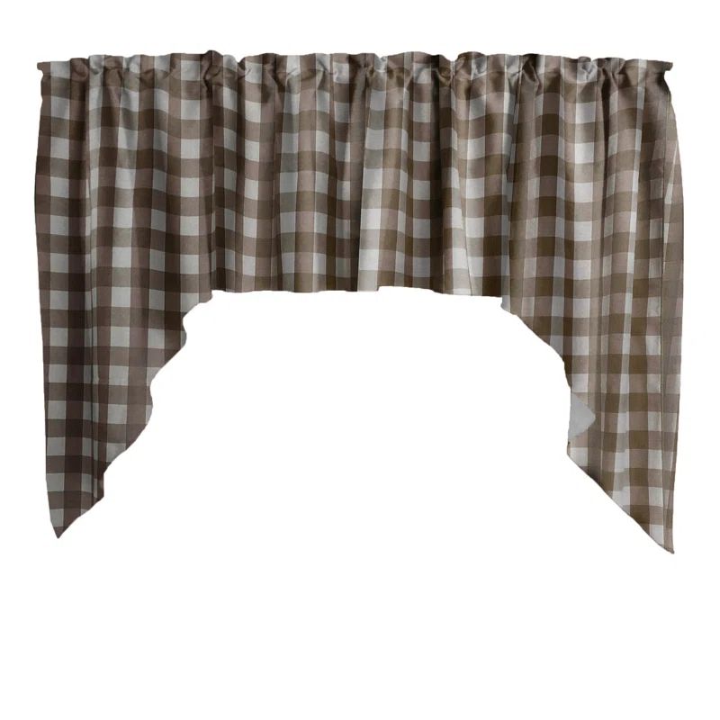 Brown and White Cotton Gingham Checkered Swag Valance
