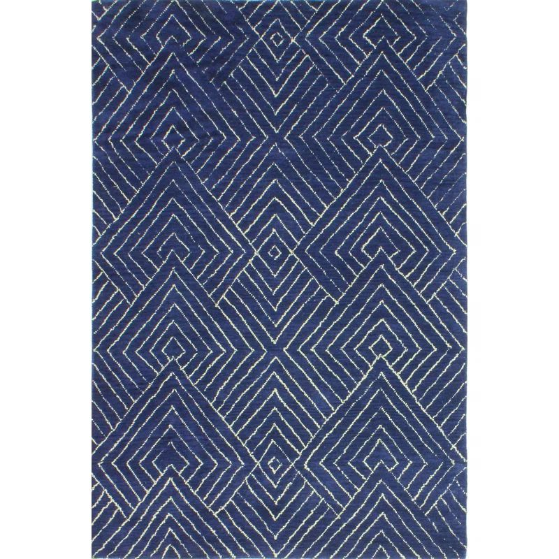 Handmade Tufted Wool Rectangular Rug in Blue, 5' x 7'