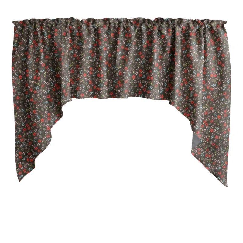 Black Floral Cotton Swag Window Valance