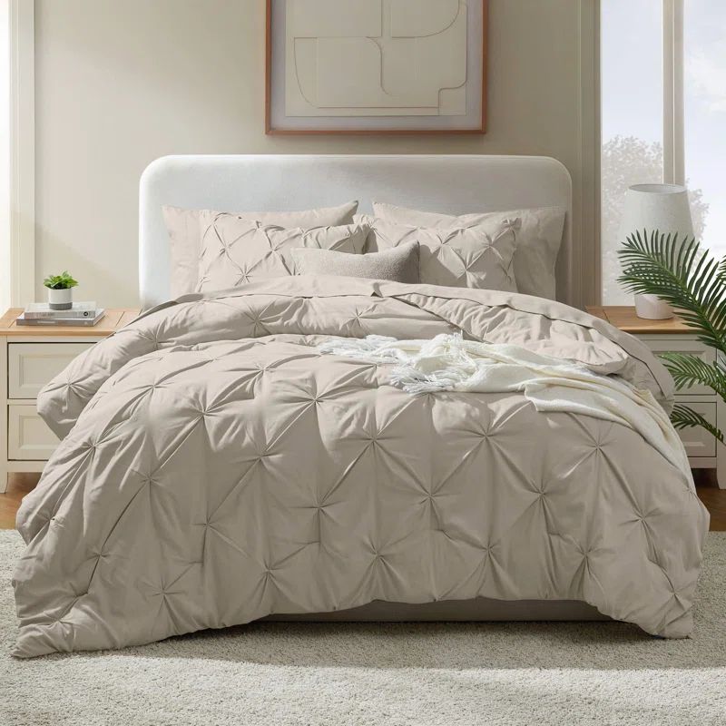 Beige California King 7-Piece Down Alternative Microfiber Bedding Set