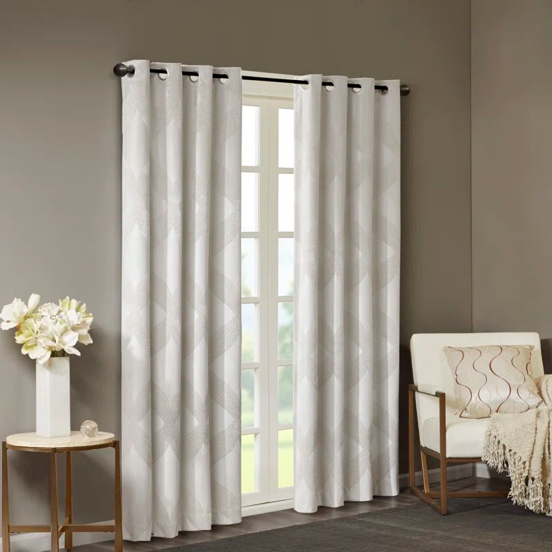 Ivory Polyester Blackout Grommet Top Window Panel, Puddle Length