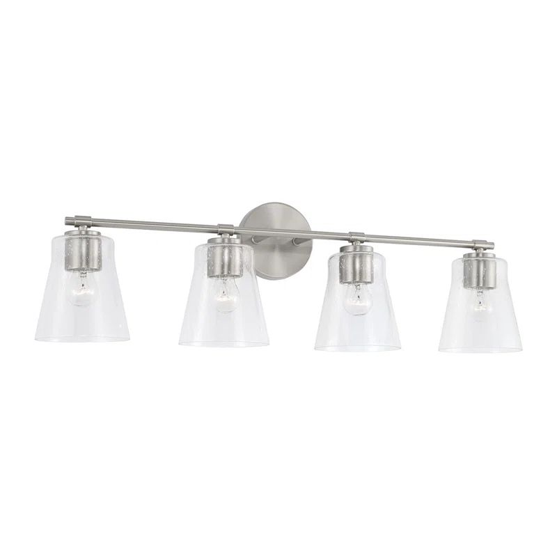 Brushed Nickel 4-Light Vanity Fixture with Clear Seeded Glass