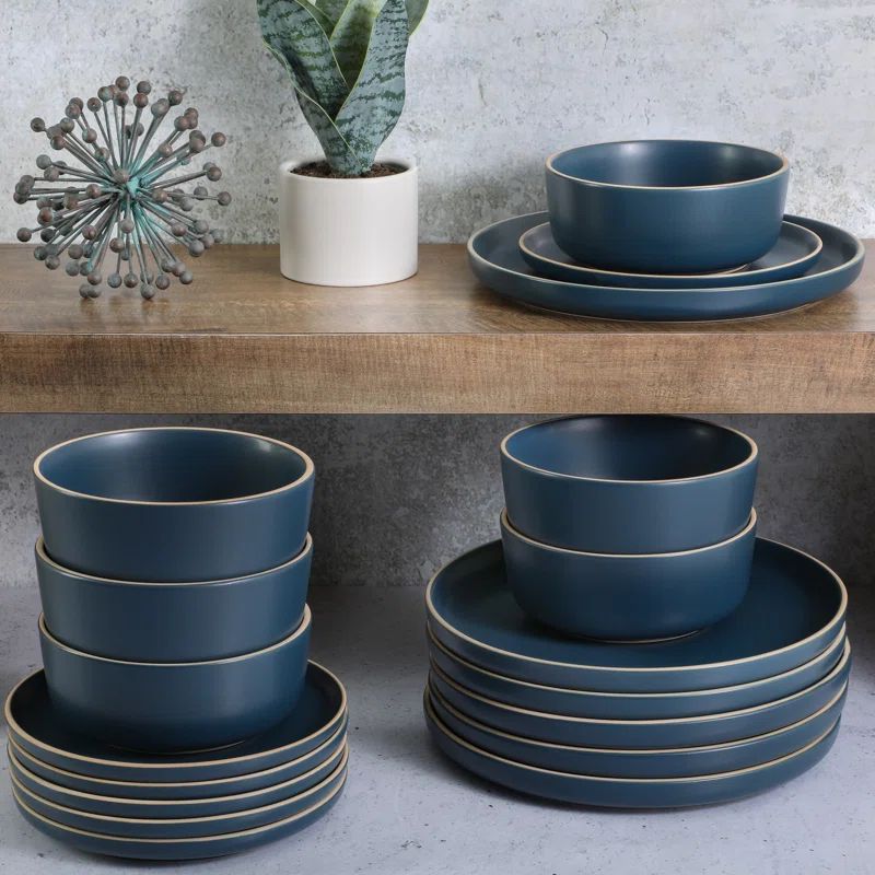 Cobalt Blue and White Ceramic Square Dinnerware Set, Service for 6