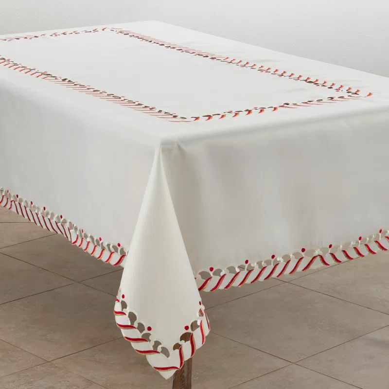 Candy Cane Border Design Christmas Tablecloth, 140" x 65" Fabric
