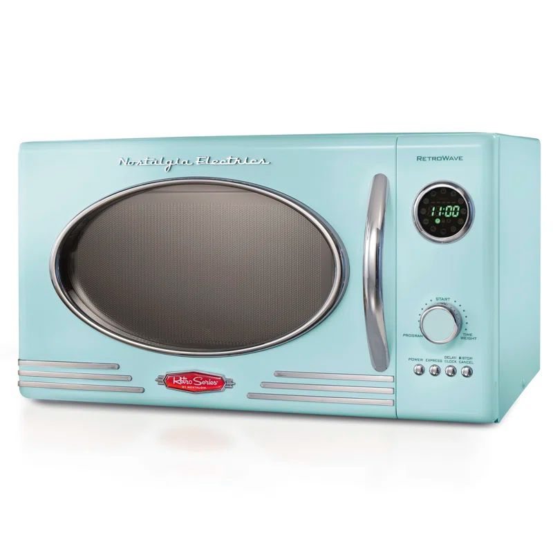 Aqua Retro 0.9 Cu. Ft. Microwave Oven with Chrome Accents