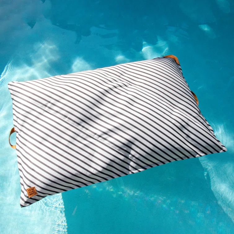 Lux Lagoon Black and White Stripe Pool Lounger with Vegan Leather Accents