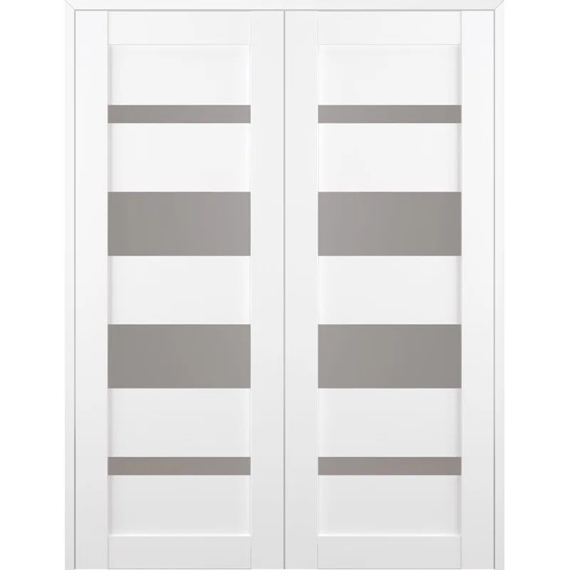 Bianco Noble Frosted Glass and Pine Composite French Door