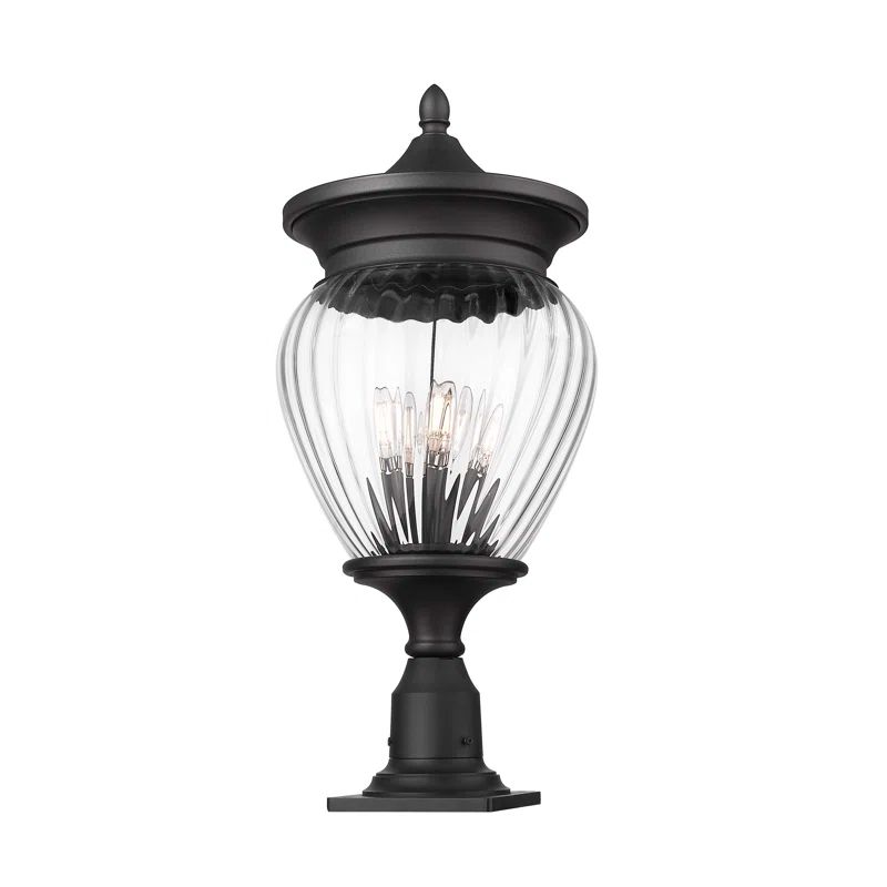 Davina Black Teardrop Outdoor Post Light with Clear Ribbed Glass