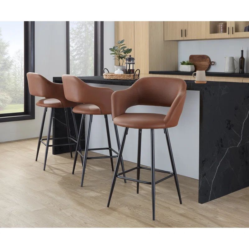 Contemporary Black Metal and Brown Faux Leather Counter Stools