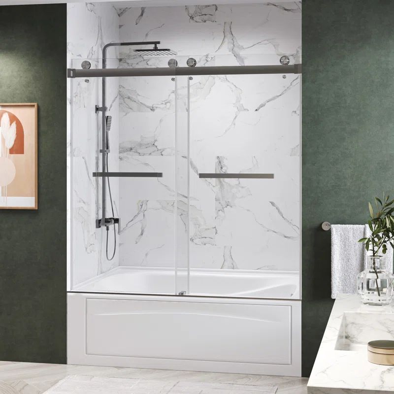 60'' W x 72'' H Brushed Nickel Frameless Sliding Shower Door