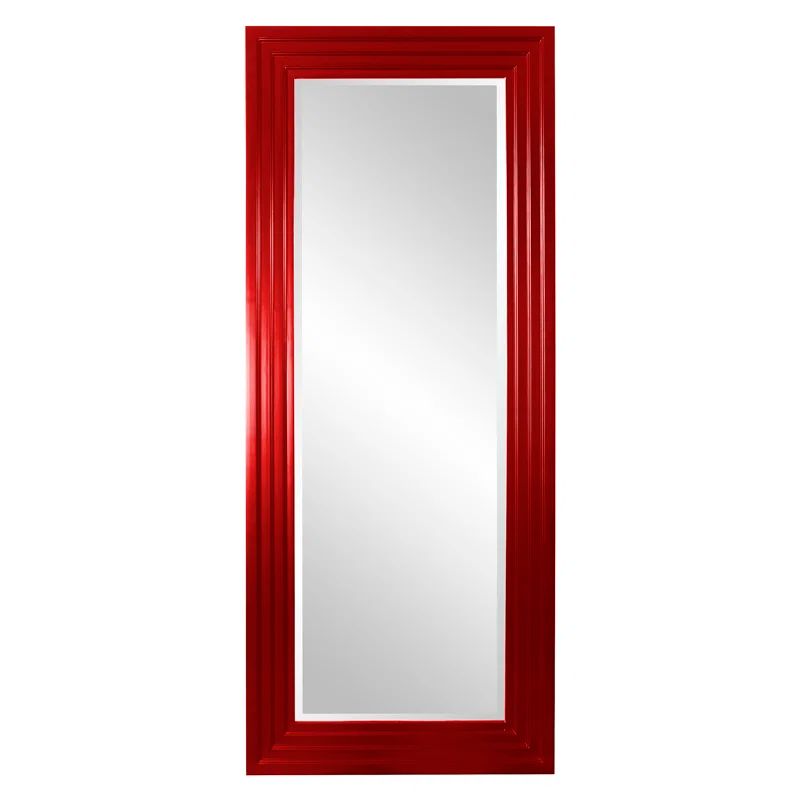 Large Red Lacquered Wood Rectangular Floor Mirror