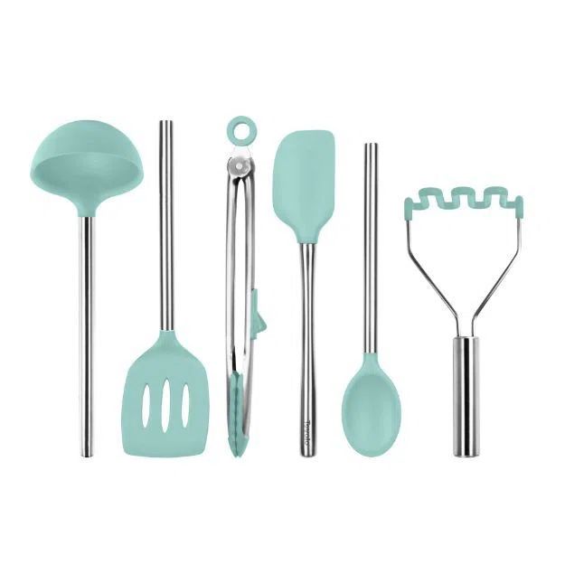 Light Aqua Silicone and Stainless Steel 6-Piece Kitchen Utensil Set