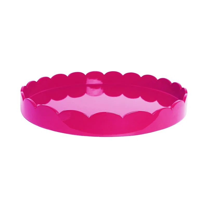 Fuschia Lacquered Round Scalloped Tray with Black Base
