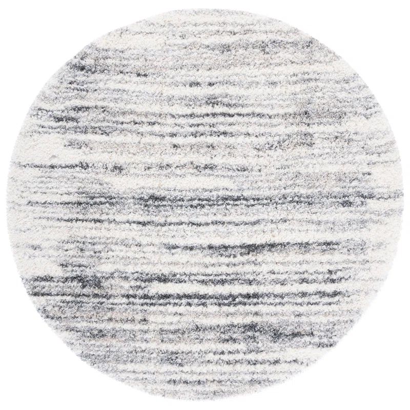Ivory and Grey Round Shag Rug, 10' Synthetic