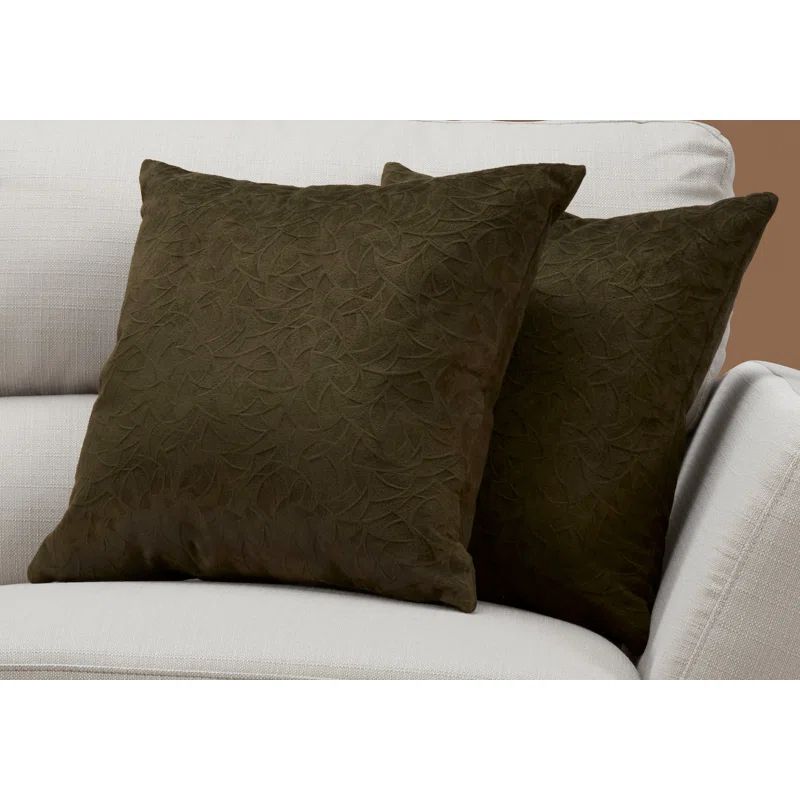 Olive Green Velvet Floral Pattern Square Throw Pillow Set of 2