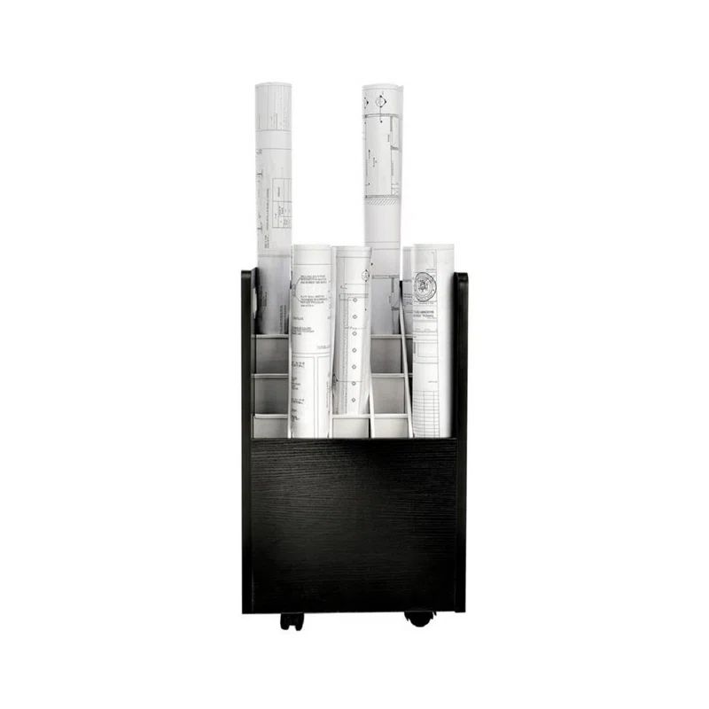 Black Mobile Wood Roll File Cabinet with 20 Slots