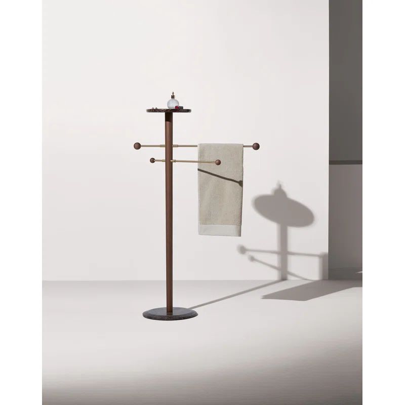 Walnut Freestanding Wood Towel Stand with 4 Bars