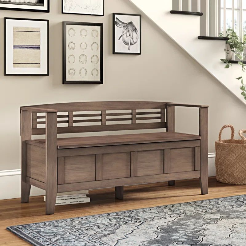 Adams Rustic Natural Aged Brown Wood Storage Bench with Arms