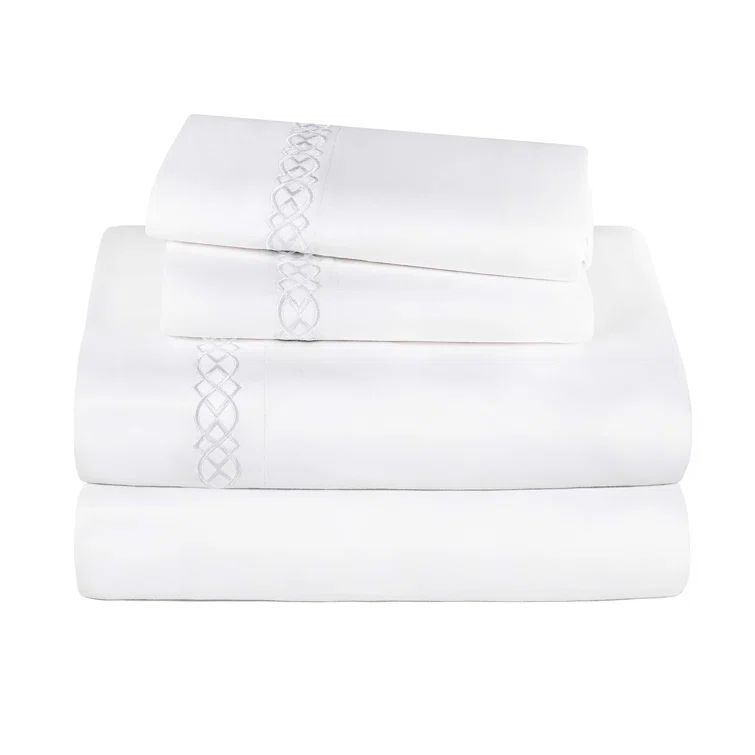Queen White Egyptian Cotton Embroidered Sheet Set