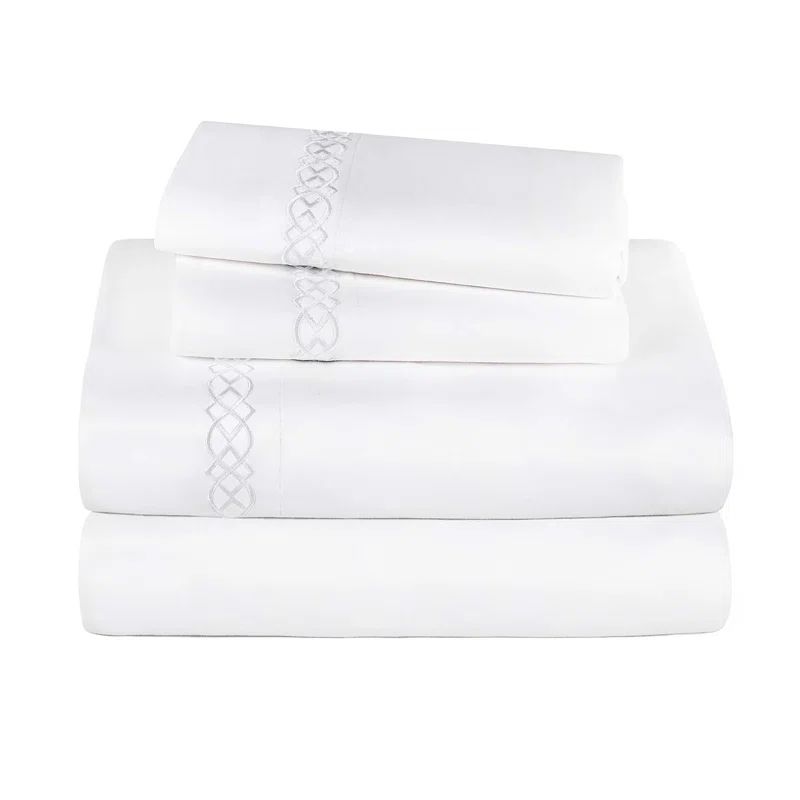 Full White Egyptian Cotton Embroidered Deep Pocket Sheet Set