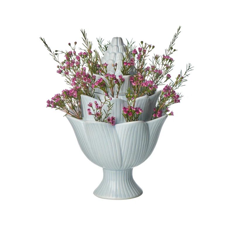 Light Blue Ceramic Trumpet Tulipiere Table Vase
