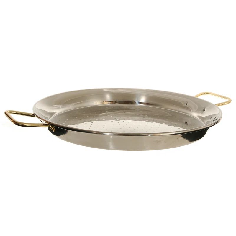 24-Inch Stainless Steel Paella Pan with Gold Handles