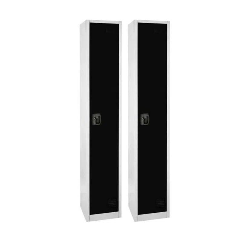 72" Black and Silver Steel Freestanding Office Lockers (Set of 2)