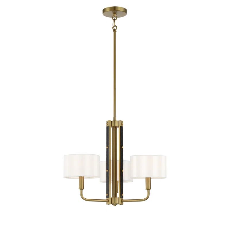Elegant Soft Brass 3-Light Adjustable Chandelier with White Silk Drum Shades