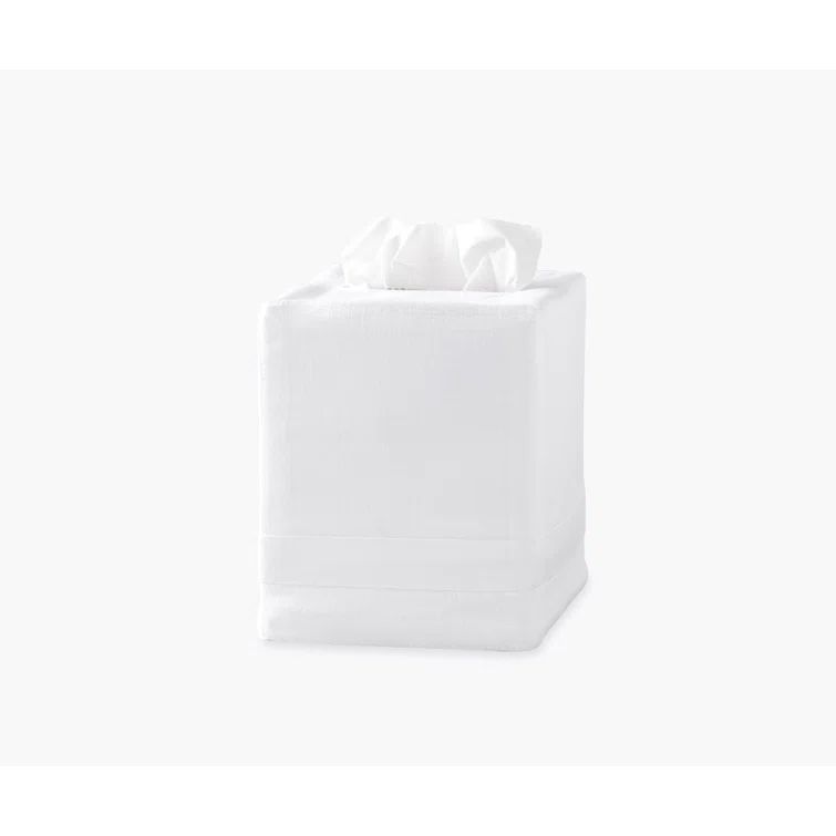 White Linen Sateen Trim Tissue Box Cover