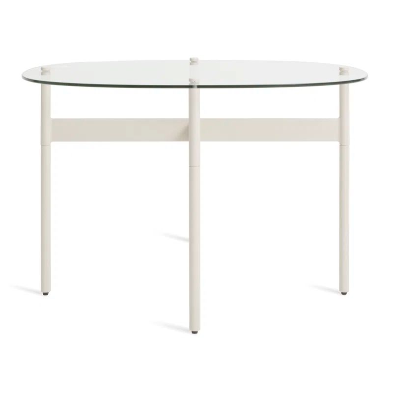 Clear Glass Top Putty Base Round Metal Side Table