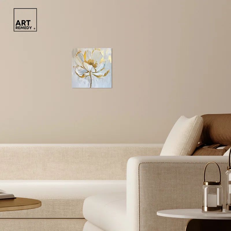 Gold Magnolia II Floral Canvas Wall Art, 12" x 12"