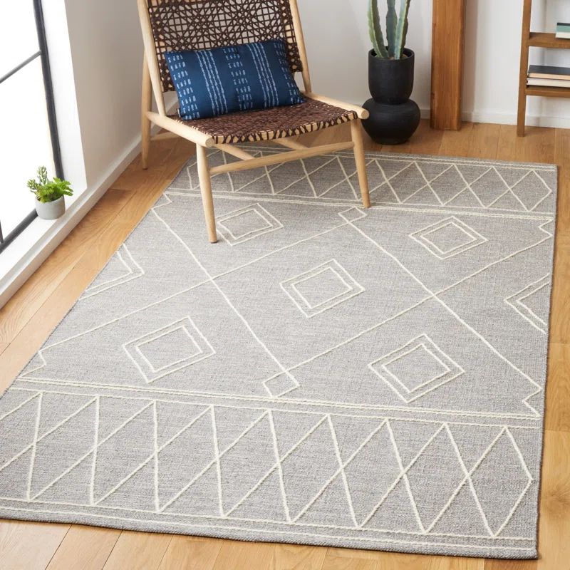 Grey and Ivory 5'x8' Handmade Wool and Cotton Flatweave Area Rug