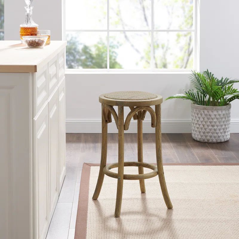 Ariyah Elm Wood and Rattan Woven Seat 24" Backless Stool
