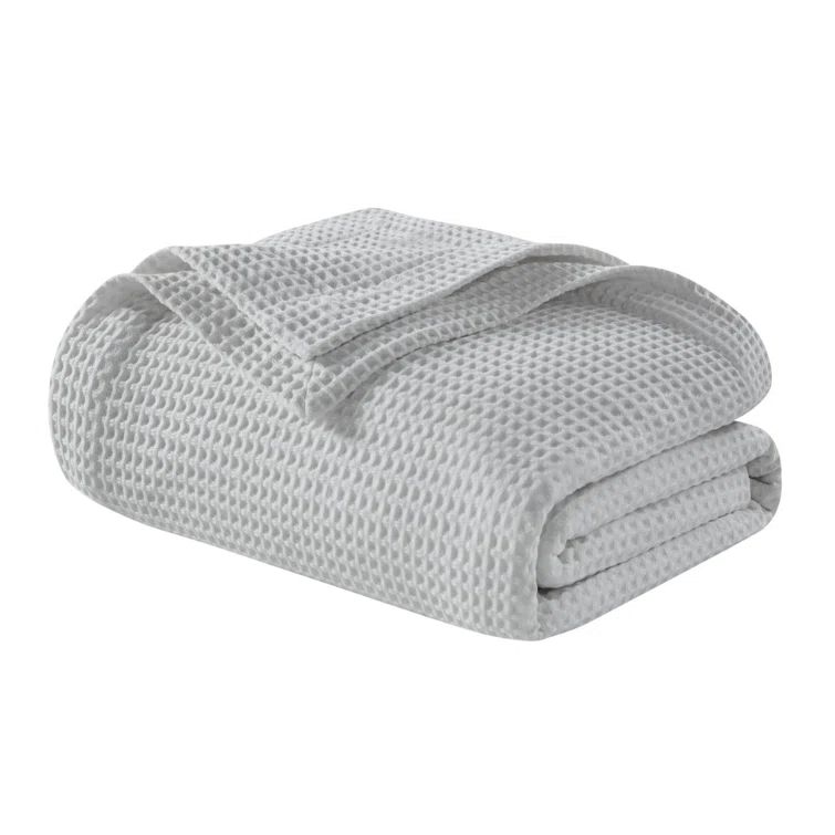 Twin-Size Grey Cotton Waffle Weave Lightweight Blanket