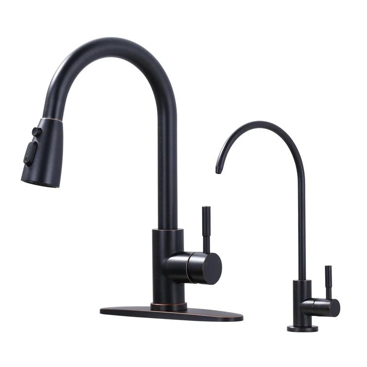 Oil Rubbed Bronze High-Arc Kitchen Faucet with Pull-out Spray