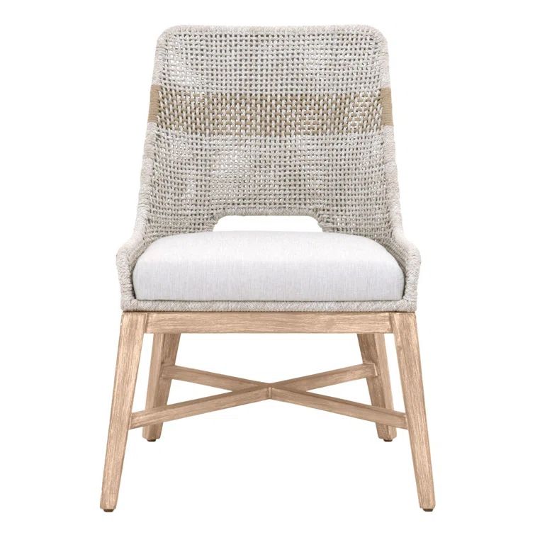 Natural Gray Mahogany Side Chair with Taupe & White Rope Upholstery