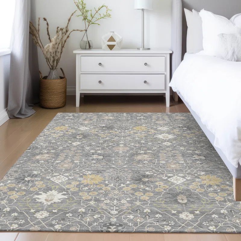 Gray Flat Woven Synthetic Washable Area Rug, 5' x 7'6"