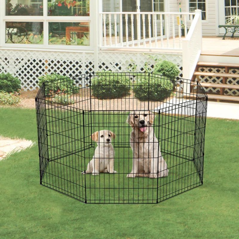 Black 30" Metal 8-Panel Portable Pet Playpen