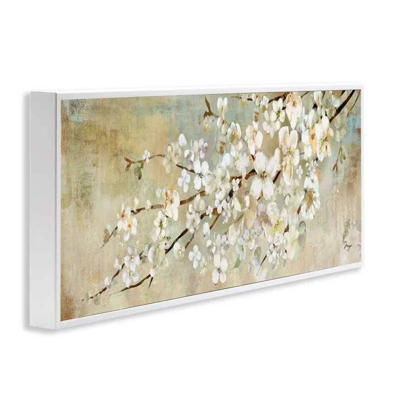 Blooming Flower Tree Branch Canvas Print with White Frame, 24" x 10"