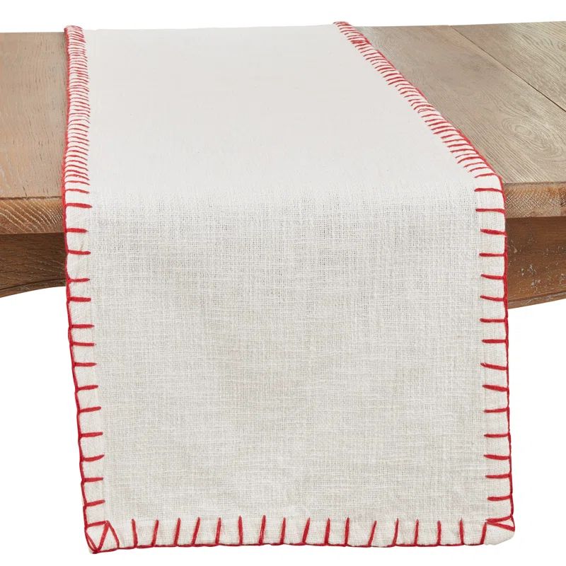 White Chunky Whip Stitch Table Runner with Red Edging