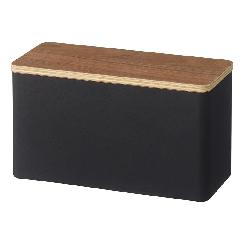 Black Steel and Wood Lidded Countertop Organizer
