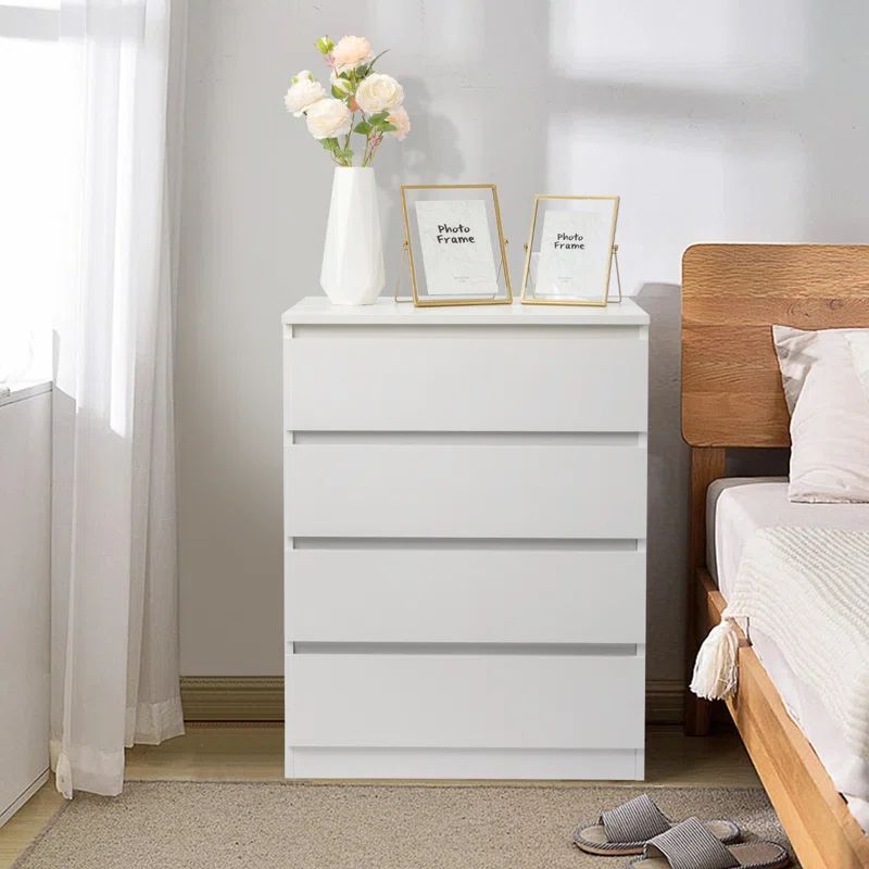 White 4-Drawer Tall Dresser with Cut-Out Handles
