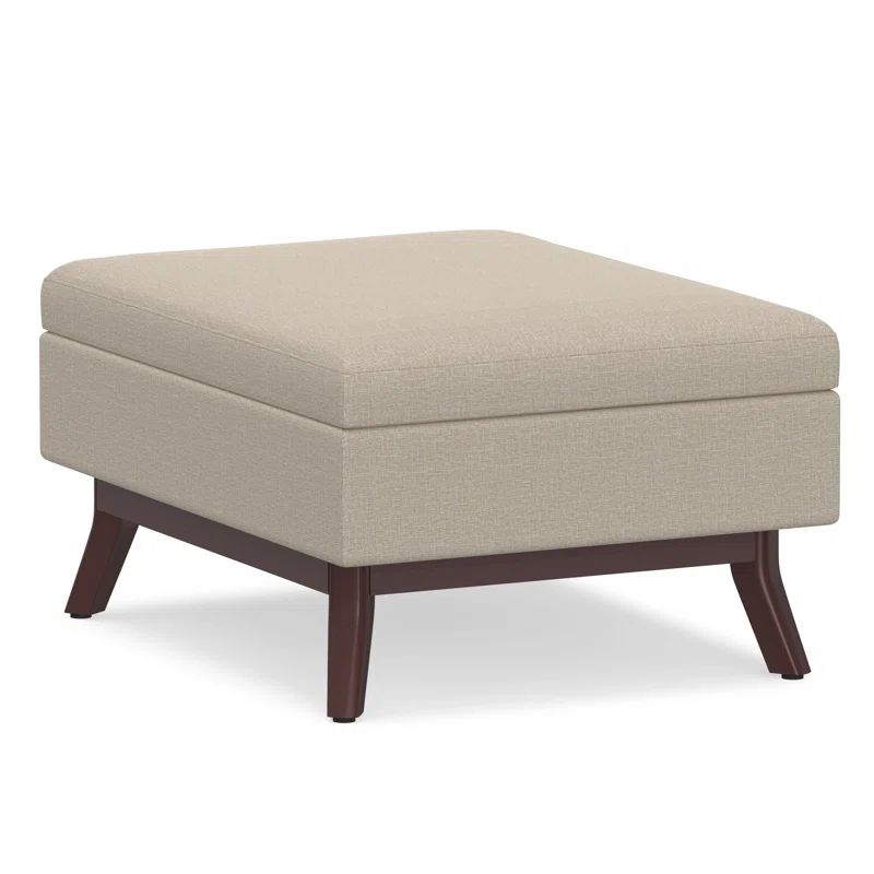 Owen Mid Century Natural Linen Look Storage Ottoman Coffee Table