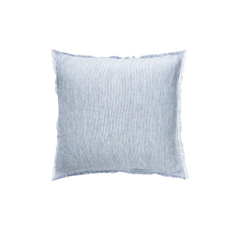 Chambray Blue and White Striped Linen Throw Pillow