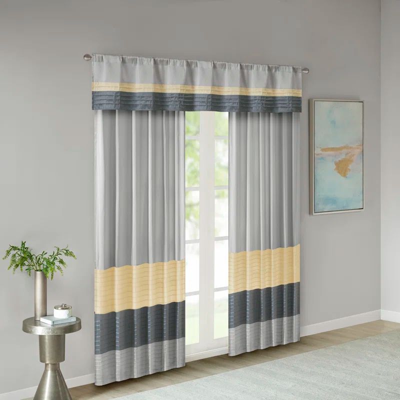 Yellow and Gray Faux Silk Pintuck Window Valance