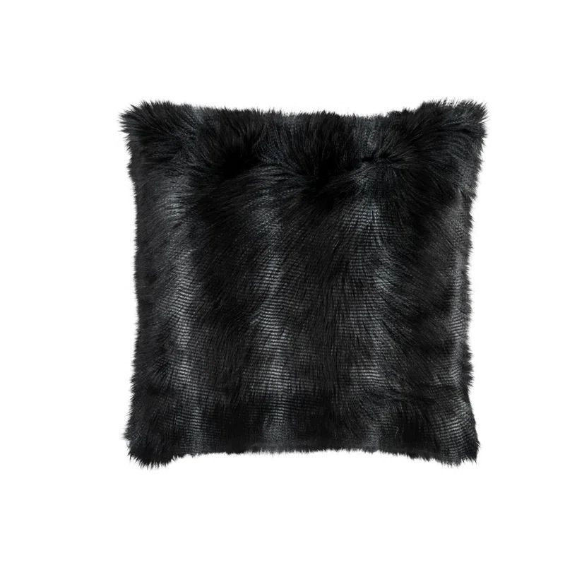 Luxurious Black Faux Fur 28" Feather-Filled Throw Pillow