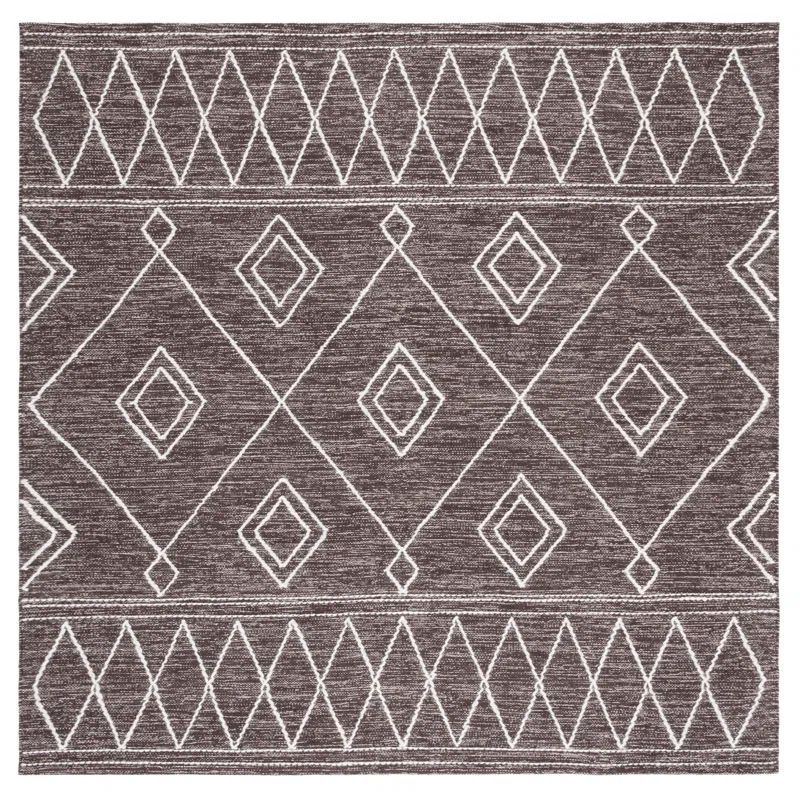 Bohemian Ivory Square Handwoven Wool-Cotton Blend Kilim Rug - 6'