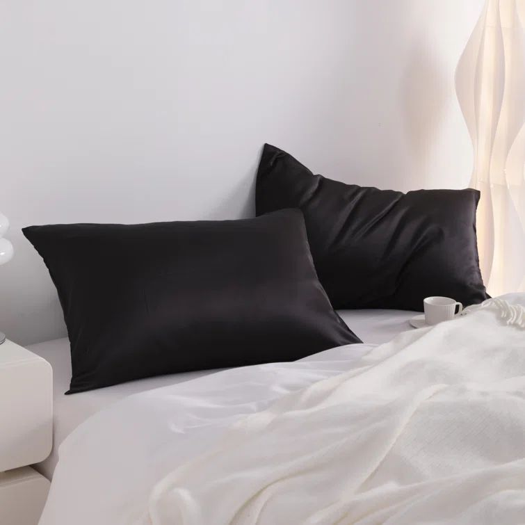 Standard Black Cotton Pillowcases with Envelope Closure, Set of 2